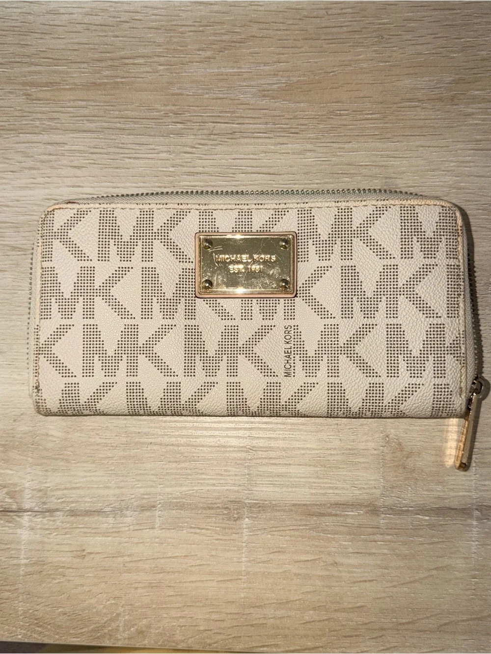 Michael Kors Beige Logo Zip Around Wallet